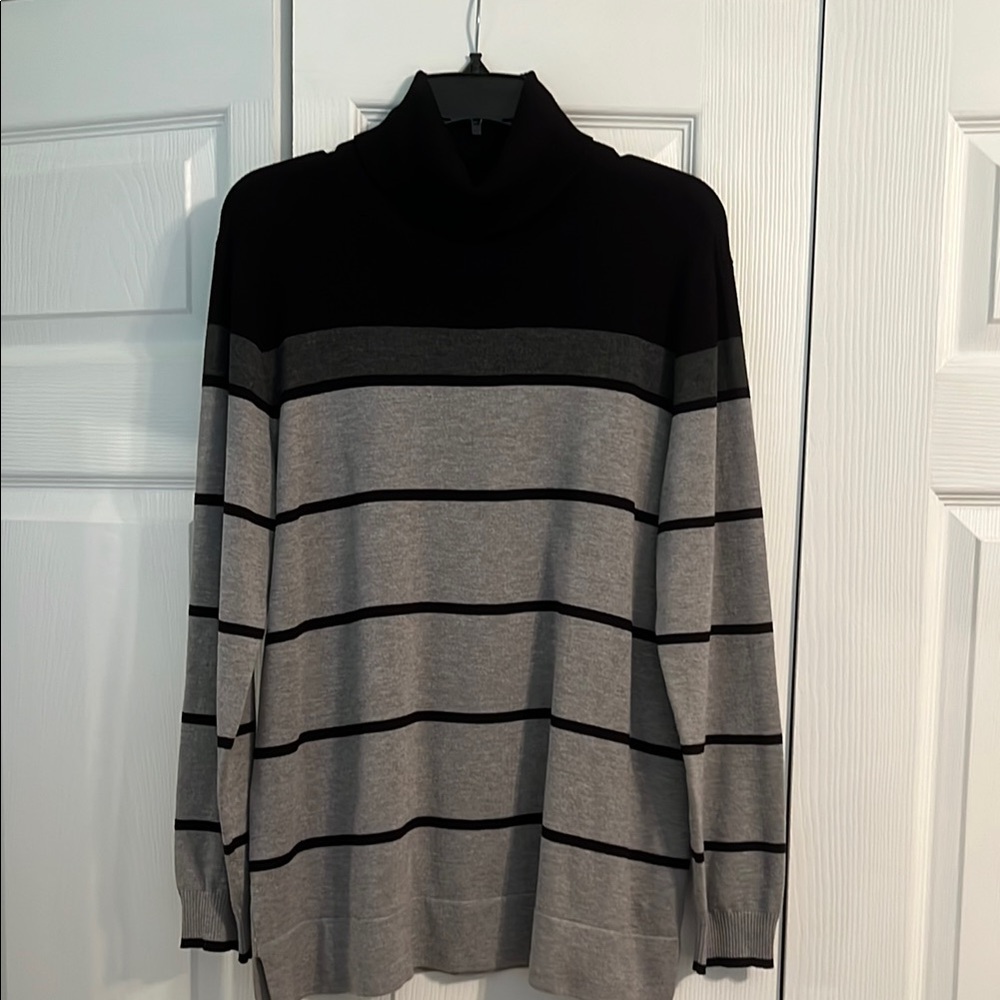 Calvin Klein Black and Gray Striped Turtleneck Sweater